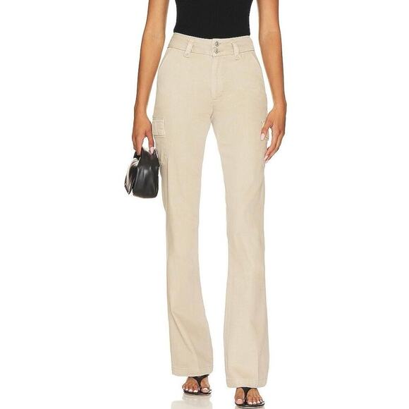 Paige Dion Cargo Pants Size 28 Vintage Sand Full Length Wide Leg Cotton Casual - Picture 2 of 16